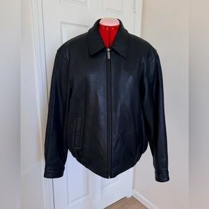 Vintage J. Park Collection Black Genuine Lamb Leather Full-Zip Jacket Men Size L